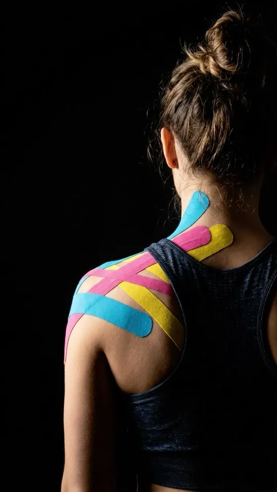 Detalle de vendaje neuromuscular aplicado sobre la pierna
